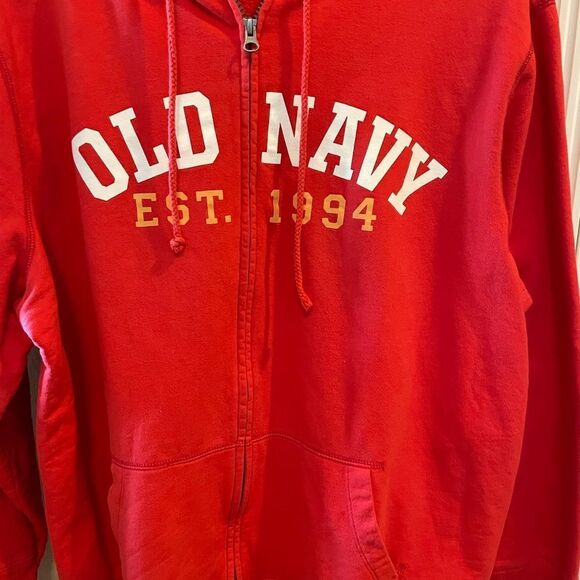 Old Navy Est 1994 Red Vintage Side Zip Up Hooded Sweatshirt XXL - Picture 3 of 12